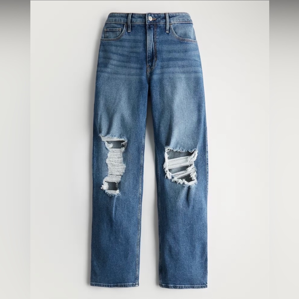 ULTRA HIGH-RISE RIPPED MEDIUM WASH DAD JEANS Vintage Stretch limited edition NWT